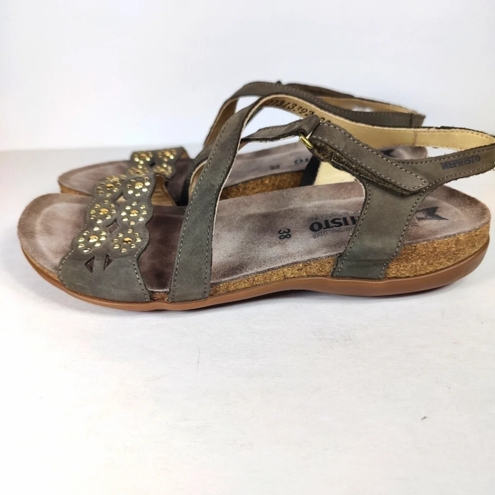 MEPHISTO Women's Gray Suede Leather Strappy Arch Support Wedge Sandal Size 8
